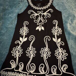 Lauren Michelle Black Embroidered Sleeveless Short Dress/Top Size M